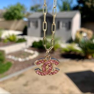 Authentic CC logo pink crystal necklace